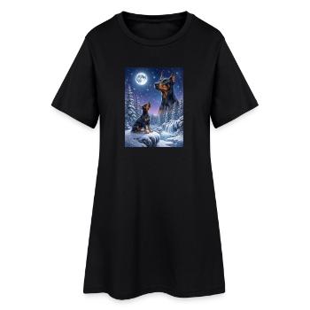 Howling to the Moon Meme Dog Doberman - Women’s T-Shirt Dress - black - Front