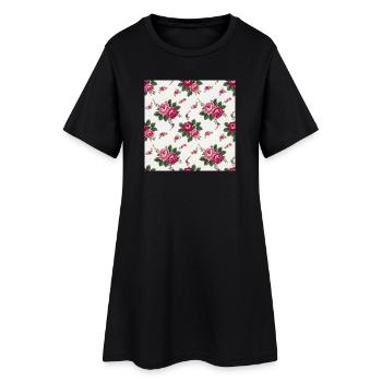 Roses roses sur fond blanc - Robe T-shirt Femme - noir - Devant