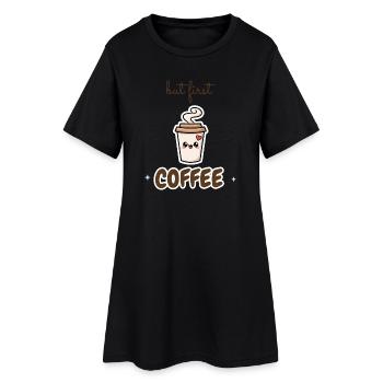 Mais d’abord café, café sucré, Cadeau de la phrase - Robe T-shirt Femme - noir - Devant