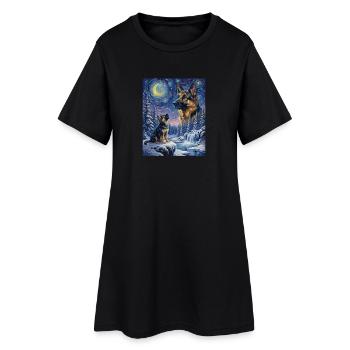 Hurler au chien de la lune Berger allemand - Robe T-shirt Femme - noir - Devant