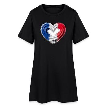 France Heart Flag Fan Motif Blue White Red - Women’s T-Shirt Dress - black - Front