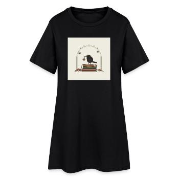 Corbeau sur des livres avec des fleurs - Robe T-shirt Femme - noir - Devant