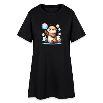La Petite Loutre fabrique des bulles de savon colorées - Dessin de bande dessinée - Robe T-shirt Femme - noir - Devant