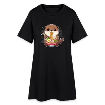 Loutre de Kawaii avec des ramen - Robe T-shirt Femme - noir - Devant