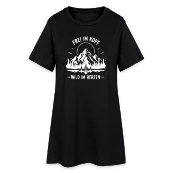 Frei im Kopf, Wild im Herzen - Frauen T-Shirt-Kleid - Schwarz - Vorne