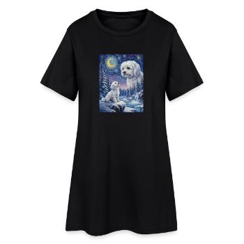 Howling to the Moon Meme Hund Malteser - Frauen T-Shirt-Kleid - Schwarz - Vorne