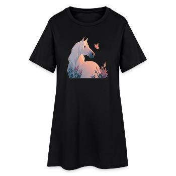 Cheval avec papillon - Robe T-shirt Femme - noir - Devant