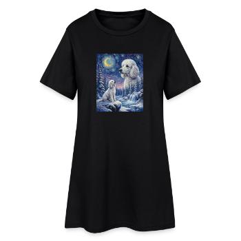 Howling to the Moon Meme Hund Pudel - Frauen T-Shirt-Kleid - Schwarz - Vorne