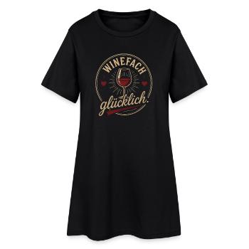 Weinglas Glücklich Vintage Emblem - Frauen T-Shirt-Kleid - Schwarz - Vorne