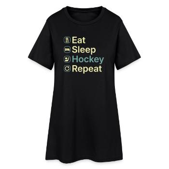 Eat, Sleep Hockey Repeat Lustiges Hockeyspieler-Geschenk - Frauen T-Shirt-Kleid - Schwarz - Vorne