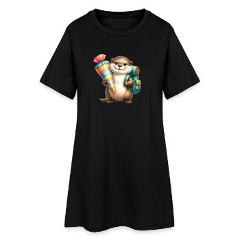 Niedlicher Otter mit Schultüte zur Einschulung - Frauen T-Shirt-Kleid - Schwarz - Vorne