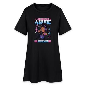 Anime and Music Chibi Black Girl - Women’s T-Shirt Dress - black - Front