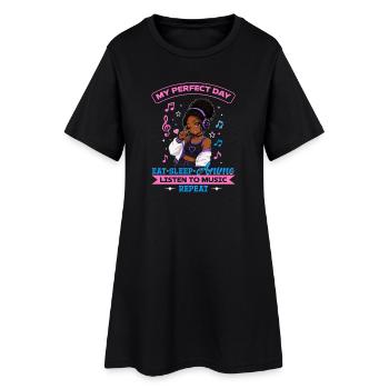 Anime and Music Chibi Black Girl - Women’s T-Shirt Dress - black - Front