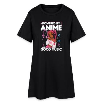 Anime and Music Chibi Black Girl - Women’s T-Shirt Dress - black - Front