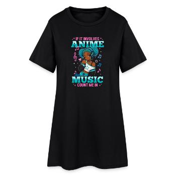 Anime and Music Chibi Black Girl - Women’s T-Shirt Dress - black - Front