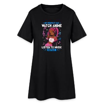 Anime and Music Chibi Black Girl - Women’s T-Shirt Dress - black - Front