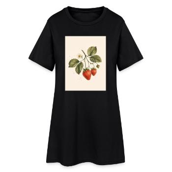 Doux comme une fraise | Botan fraise vintage - Robe T-shirt Femme - noir - Devant