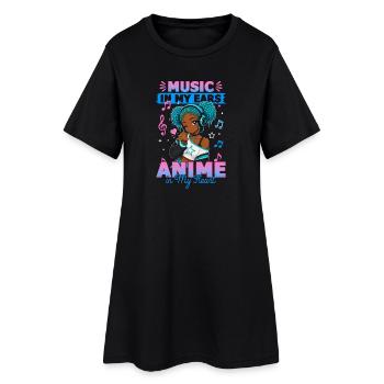 Anime and Music Chibi Black Girl - Women’s T-Shirt Dress - black - Front