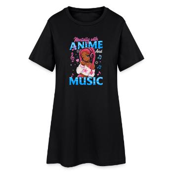 Anime and Music Chibi Black Girl - Women’s T-Shirt Dress - black - Front