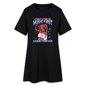 Anime and Music Chibi Black Girl - Women’s T-Shirt Dress - black - Front
