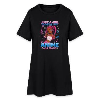 Anime and Music Chibi Black Girl - Frauen T-Shirt-Kleid - Schwarz - Vorne