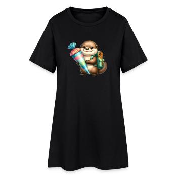 Loutre de Kawaii avec sacoche et cône d’école – École - Robe T-shirt Femme - noir - Devant
