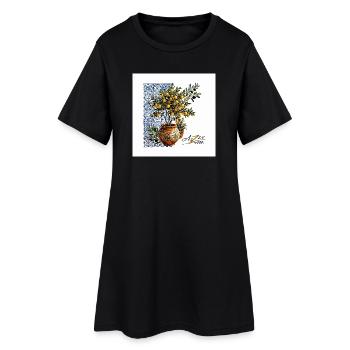 Designer Azzo -Zitronenbaum mit blauer Keramik - Frauen T-Shirt-Kleid - Schwarz - Vorne