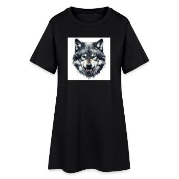 Blauer Wolfkopf Aquarell - Frauen T-Shirt-Kleid - Schwarz - Vorne