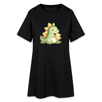 Little Kawaii Dino with Teddy Bear – Super Cute - Women’s T-Shirt Dress - black - Front
