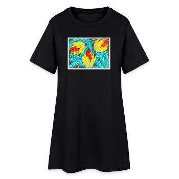 Explosion de tournesol dans le feuillage sarcelle - Robe T-shirt Femme - noir - Devant