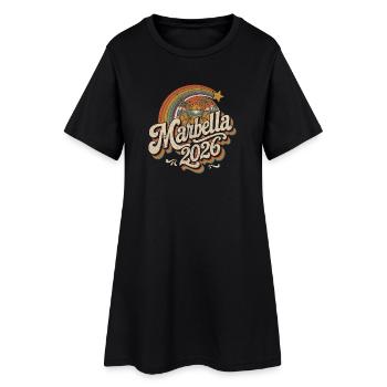 Marbella 2026 Retro Strand-Design - Frauen T-Shirt-Kleid - Schwarz - Vorne