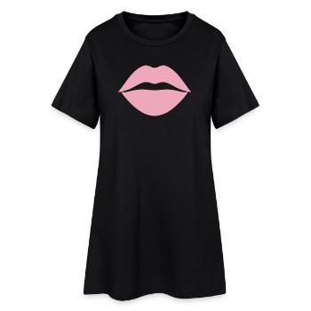Lèvres roses - Robe T-shirt Femme - noir - Devant