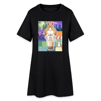 Bubble Tea Boba Drôle de Lapin mignon - Robe T-shirt Femme - noir - Devant