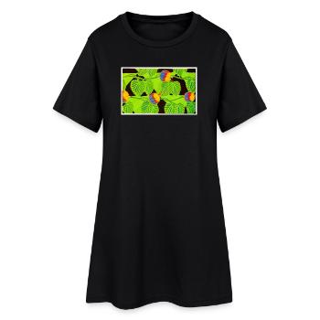 Oiseaux tropicaux et fruits - Robe T-shirt Femme - noir - Devant