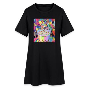 Bubble Tea Boba Drôle de Lapin mignon - Robe T-shirt Femme - noir - Devant