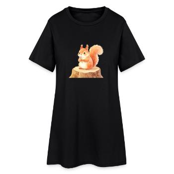 Un mignon écureuil dans la forêt printanière avec des fleurs - Robe T-shirt Femme - noir - Devant