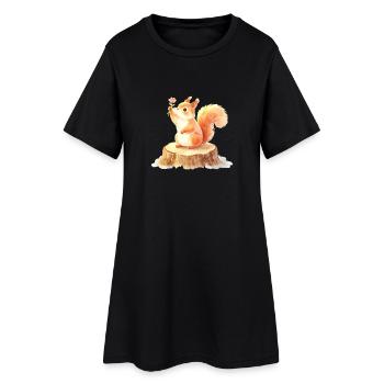 Un mignon écureuil fleuri dans la forêt printanière - Robe T-shirt Femme - noir - Devant
