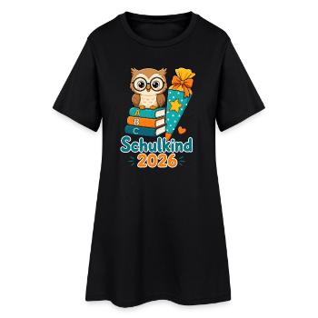 Schulkind 2026 Eule Einschulung - Frauen T-Shirt-Kleid - Schwarz - Vorne