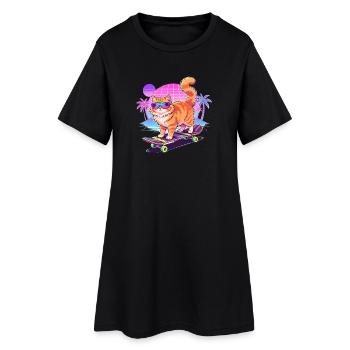 Retro Synthwave Cat Skateboard - Women’s T-Shirt Dress - black - Front