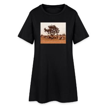 Des chèvres sous un arbre dans la savane - Robe T-shirt Femme - noir - Devant