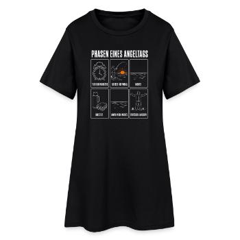 Phasen eines Angeltags Lustiges Angler Motiv mit - Frauen T-Shirt-Kleid - Schwarz - Vorne