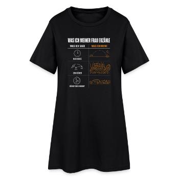 Was ich meiner Frau erzähle Lustiges Angler Motiv - Frauen T-Shirt-Kleid - Schwarz - Vorne