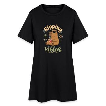 Sipping Cabybara Vibes on Beach - Women’s T-Shirt Dress - black - Front