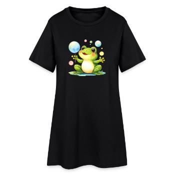 Grenouille Kawaii verte avec des bulles de savon – Mignonne - Robe T-shirt Femme - noir - Devant