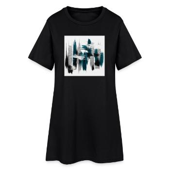 Abstrait Bleu Teal et Gris Urbain - Robe T-shirt Femme - noir - Devant