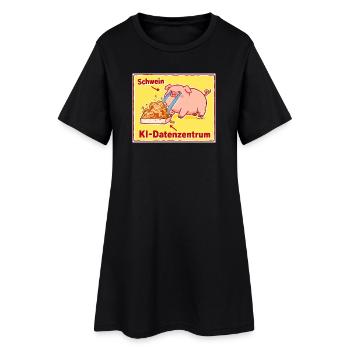 Schwein KI-Datenzentrum Cartoon - Frauen T-Shirt-Kleid - Schwarz - Vorne