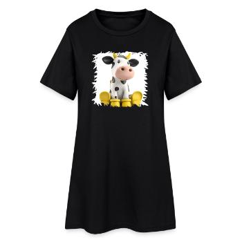 Dessin animé La Vache aux Bottes Jaunes - Robe T-shirt Femme - noir - Devant