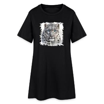 Léopard des neiges aux yeux bleus - Robe T-shirt Femme - noir - Devant