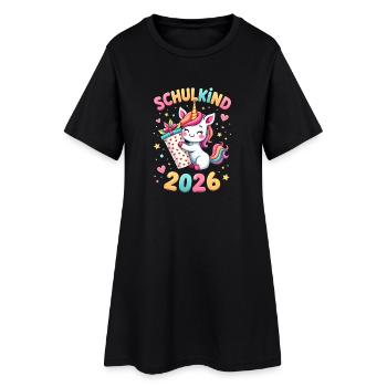 Schulkind 2026 Einschulung 2026 Schulanfang - Frauen T-Shirt-Kleid - Schwarz - Vorne