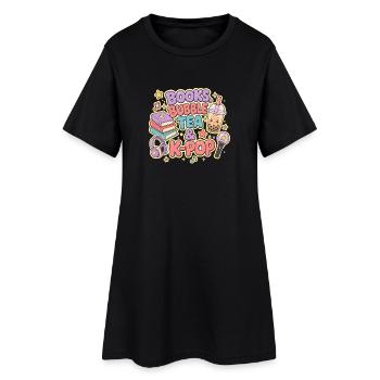 Livres, bubble tea et K-Pop - Robe T-shirt Femme - noir - Devant